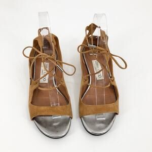 JIMMY CHOO Vernie Flat Suede Lace up Sandal, Canyon/steel In Brown Size 5